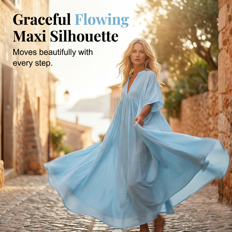💥50 % Rabatt am letzten Tag – 👗Fließendes Sommer-Maxikleid mit V-Ausschnitt für Damen☀️✨