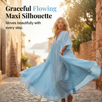 💥50 % Rabatt am letzten Tag – 👗Fließendes Sommer-Maxikleid mit V-Ausschnitt für Damen☀️✨