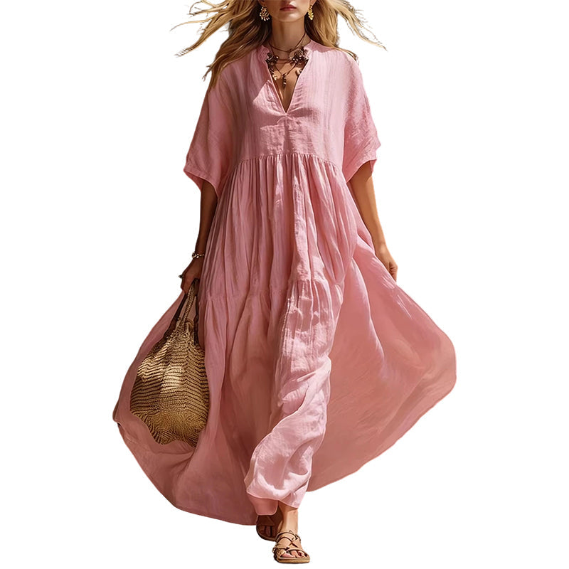 💥50 % Rabatt am letzten Tag – 👗Fließendes Sommer-Maxikleid mit V-Ausschnitt für Damen☀️✨
