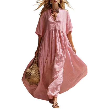 💥50 % Rabatt am letzten Tag – 👗Fließendes Sommer-Maxikleid mit V-Ausschnitt für Damen☀️✨
