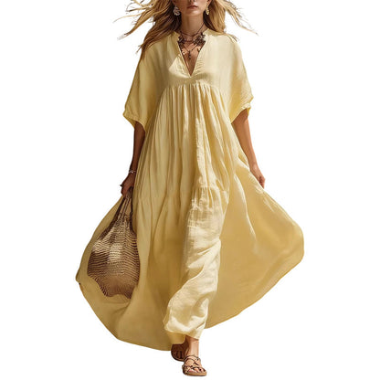 💥50 % Rabatt am letzten Tag – 👗Fließendes Sommer-Maxikleid mit V-Ausschnitt für Damen☀️✨