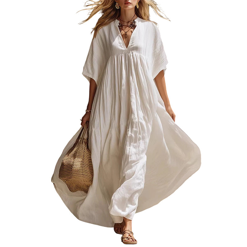 💥50 % Rabatt am letzten Tag – 👗Fließendes Sommer-Maxikleid mit V-Ausschnitt für Damen☀️✨