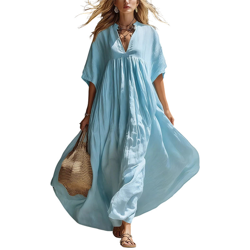 💥50 % Rabatt am letzten Tag – 👗Fließendes Sommer-Maxikleid mit V-Ausschnitt für Damen☀️✨
