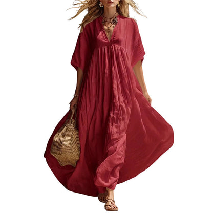 💥50 % Rabatt am letzten Tag – 👗Fließendes Sommer-Maxikleid mit V-Ausschnitt für Damen☀️✨