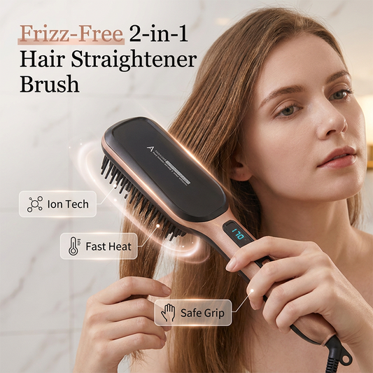 💇‍♀️Negative Ion 2-in-1 Hair Straightener Brush– Frizz-Free Fast Styling Hair Tool ✨
