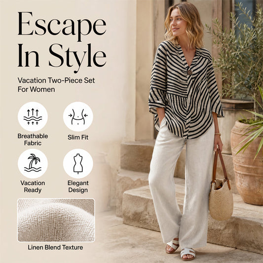 👕Women's Summer Striped 2-Piece Set - Throw On - Look Stylish Instantly☀️
