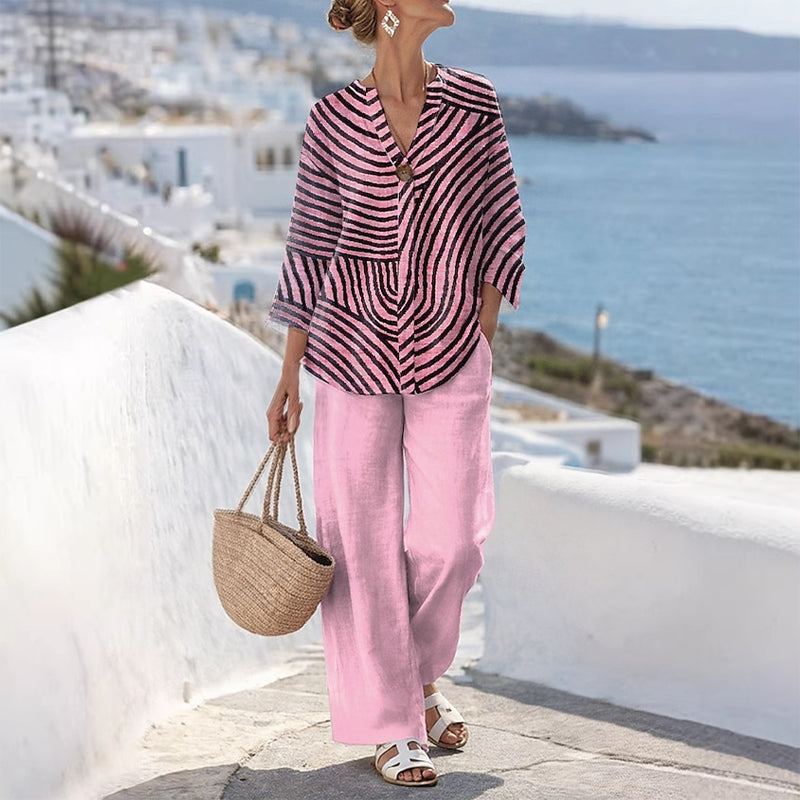 👕Damen Sommer gestreiftes 2-Teiler-Set – Einfach anziehen – Sofort stylisch aussehen☀️