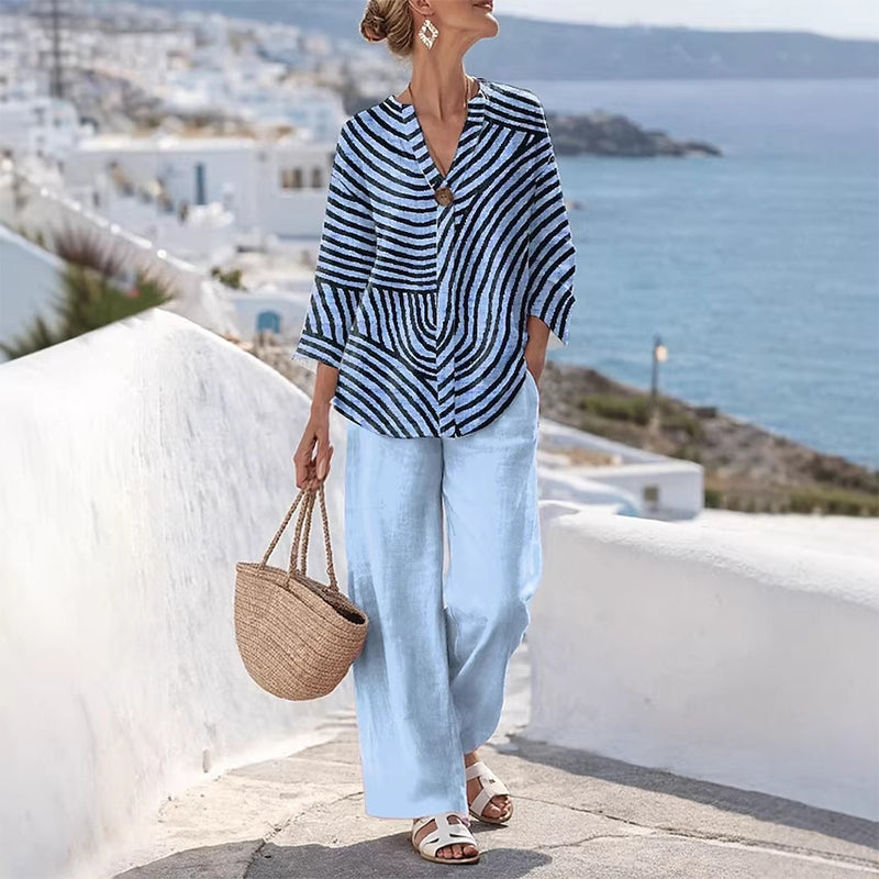 👕Damen Sommer gestreiftes 2-Teiler-Set – Einfach anziehen – Sofort stylisch aussehen☀️