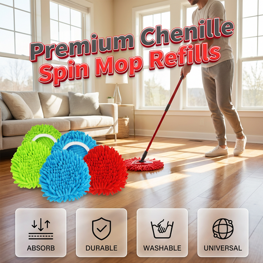 🧹🧼 Chenille Spin Mop Head Replacement – Ultra-Absorbent Microfiber Refill Pads | Wet & Dry Use | Machine Washable | Fits Most Spin Mops ✨