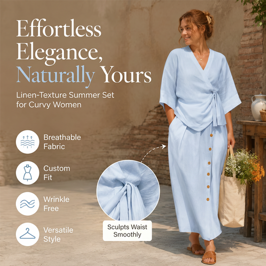 👗Women's Casual Wrap Top & Side Button Skirt Set – Chic 2-Piece Summer Outfit ✨