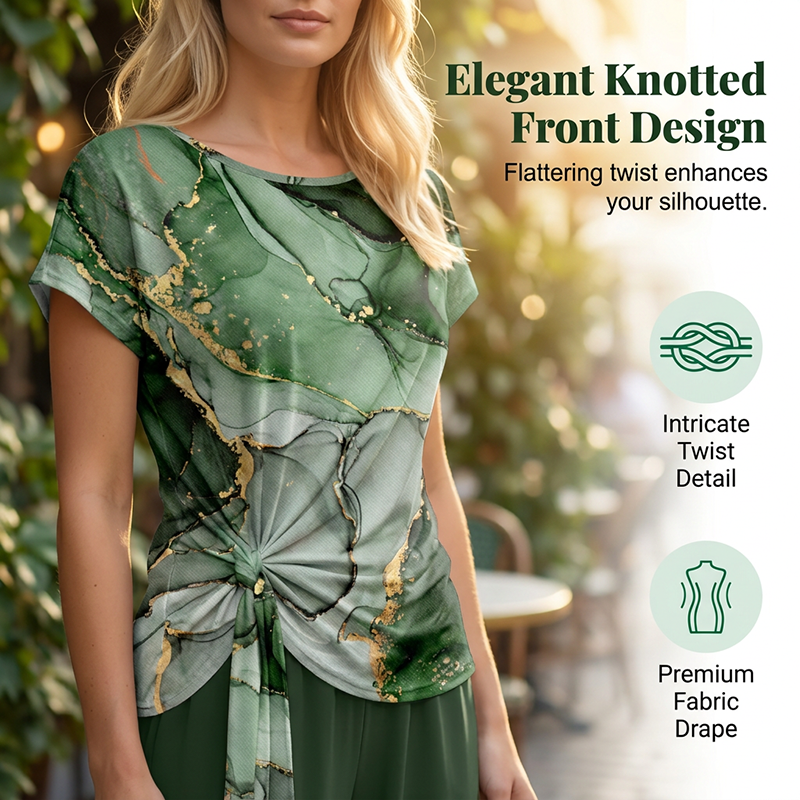 💫Stylish Printed Lounge Set– Knot Front Top & Wide-Leg Trousers✨