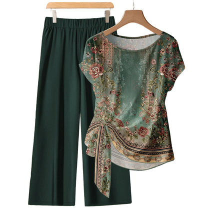 💫Stylish Printed Lounge Set– Knot Front Top & Wide-Leg Trousers✨