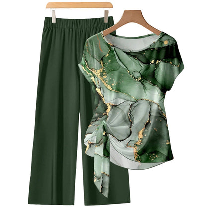 💫Stylish Printed Lounge Set– Knot Front Top & Wide-Leg Trousers✨
