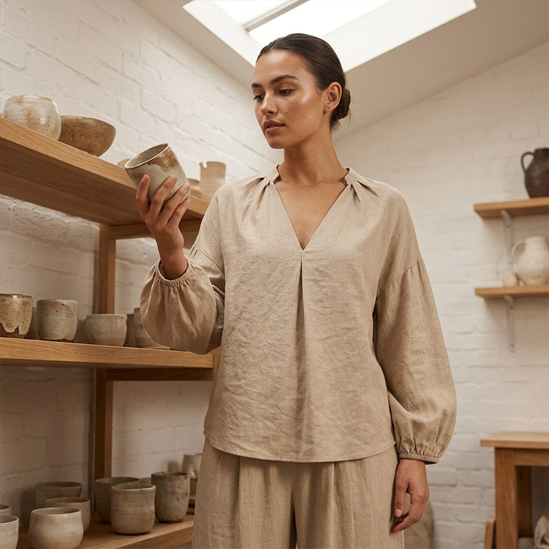 👗Women's Casual V-Neck Top & Pants Set– Minimalist Top & Pocket Trousers ✨ Effortless Chic Outfit