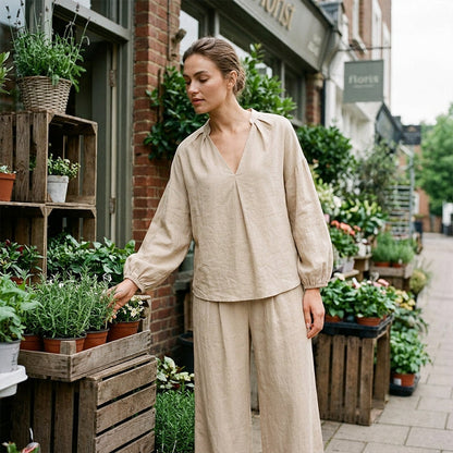 👗Women's Casual V-Neck Top & Pants Set– Minimalist Top & Pocket Trousers ✨ Effortless Chic Outfit