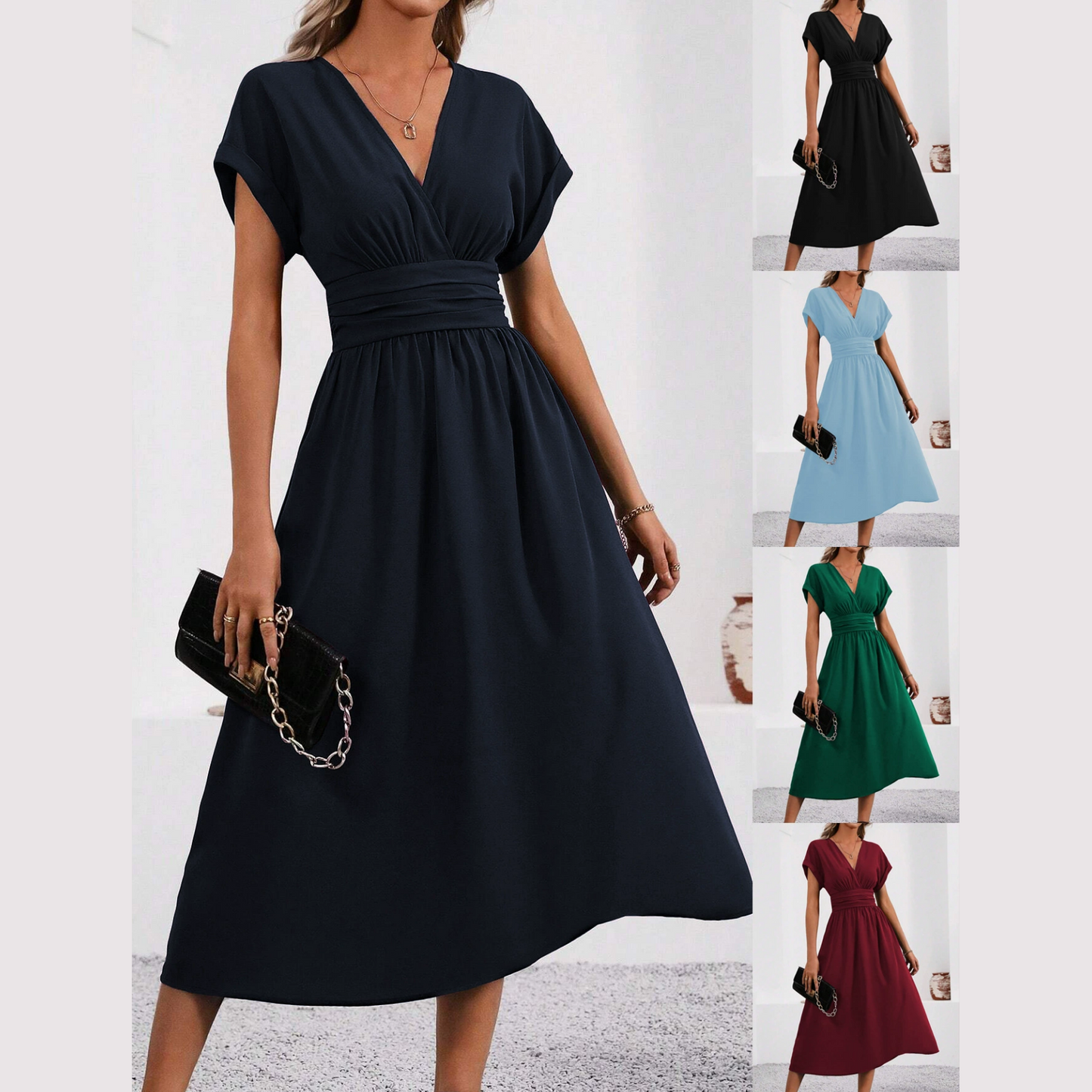 👗✨Damen-Kleid mit V-Ausschnitt, tailliert – vom Brunch bis zum Ausgehen 🔥
