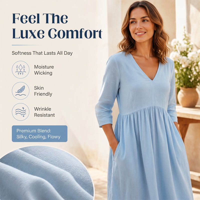 👗Women's V-Neck 3/4 Sleeve Maxi Dress – Elegant Flowy Long Dress ✨