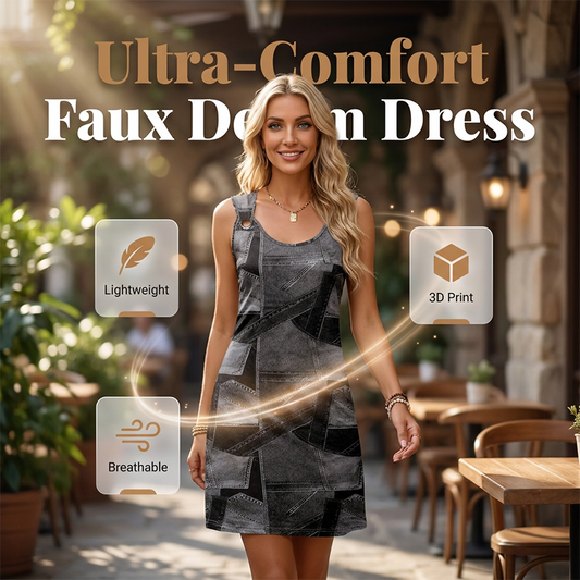 👗✨Women's Faux Denim Printed Sleeveless Dress – Breathable & Flattering 🔥