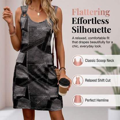 👗✨Damenärmelloses Kleid mit Faux-Denim-Print – atmungsaktiv & schmeichelhaft 🔥