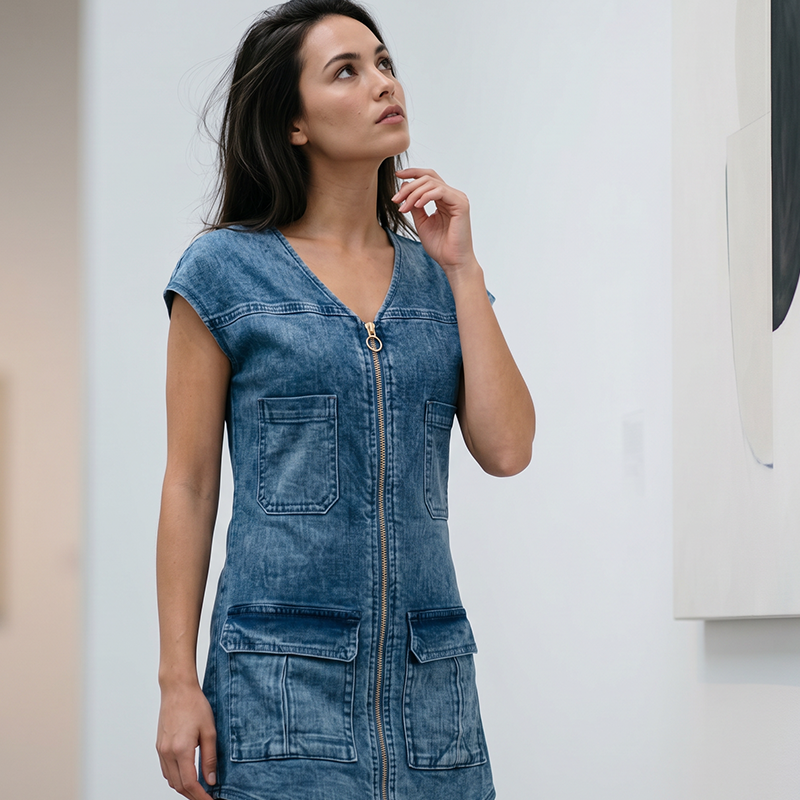 👗Women's Casual Short Sleeve Zipper Dress – Pocket Detail Everyday Dress ✨