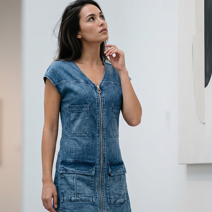 👗Women's Casual Short Sleeve Zipper Dress – Pocket Detail Everyday Dress ✨