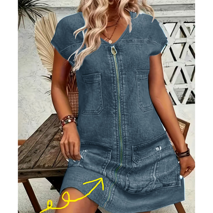 👗Women's Casual Short Sleeve Zipper Dress – Pocket Detail Everyday Dress ✨