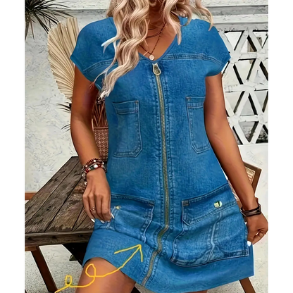 👗Women's Casual Short Sleeve Zipper Dress – Pocket Detail Everyday Dress ✨