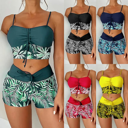 🔥While Supplies Last 52% OFF!Flattering High-Waist Bikini Set | Sporty Boxer Cut & Chic Lace-Up Top | Quick-Dry Tummy Control Beachwear