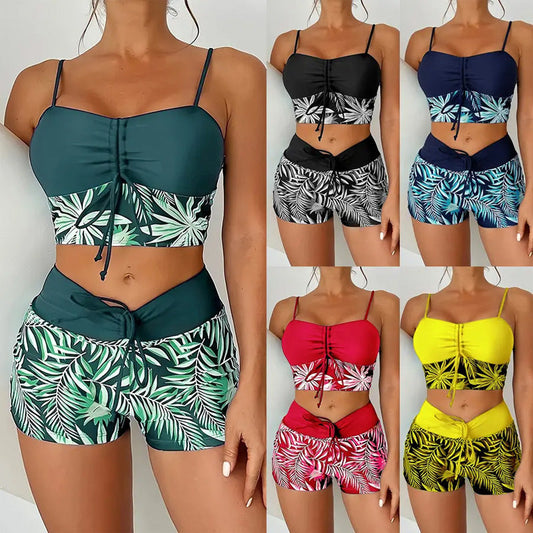 🔥While Supplies Last 52% OFF!Flattering High-Waist Bikini Set | Sporty Boxer Cut & Chic Lace-Up Top | Quick-Dry Tummy Control Beachwear