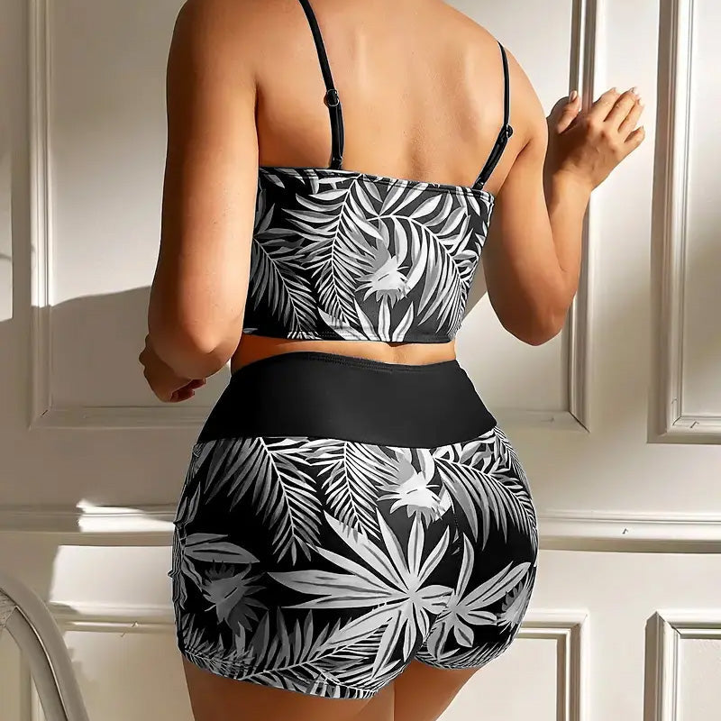 🔥While Supplies Last 52% OFF!Flattering High-Waist Bikini Set | Sporty Boxer Cut & Chic Lace-Up Top | Quick-Dry Tummy Control Beachwear