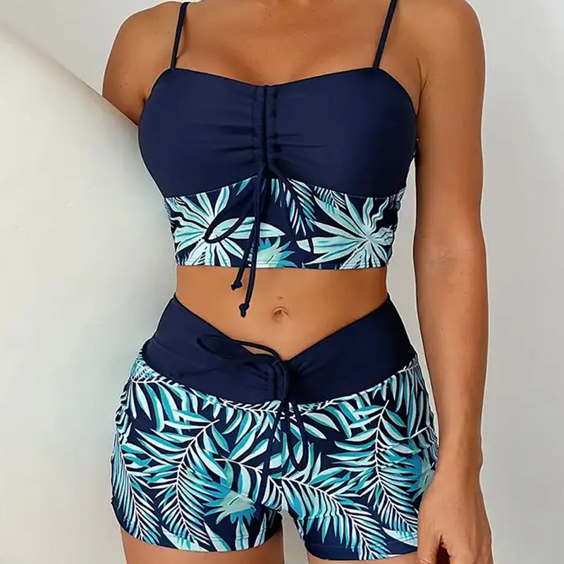 🔥While Supplies Last 52% OFF!Flattering High-Waist Bikini Set | Sporty Boxer Cut & Chic Lace-Up Top | Quick-Dry Tummy Control Beachwear