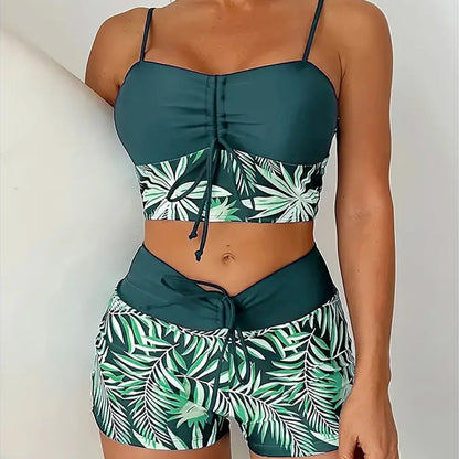 🔥While Supplies Last 52% OFF!Flattering High-Waist Bikini Set | Sporty Boxer Cut & Chic Lace-Up Top | Quick-Dry Tummy Control Beachwear