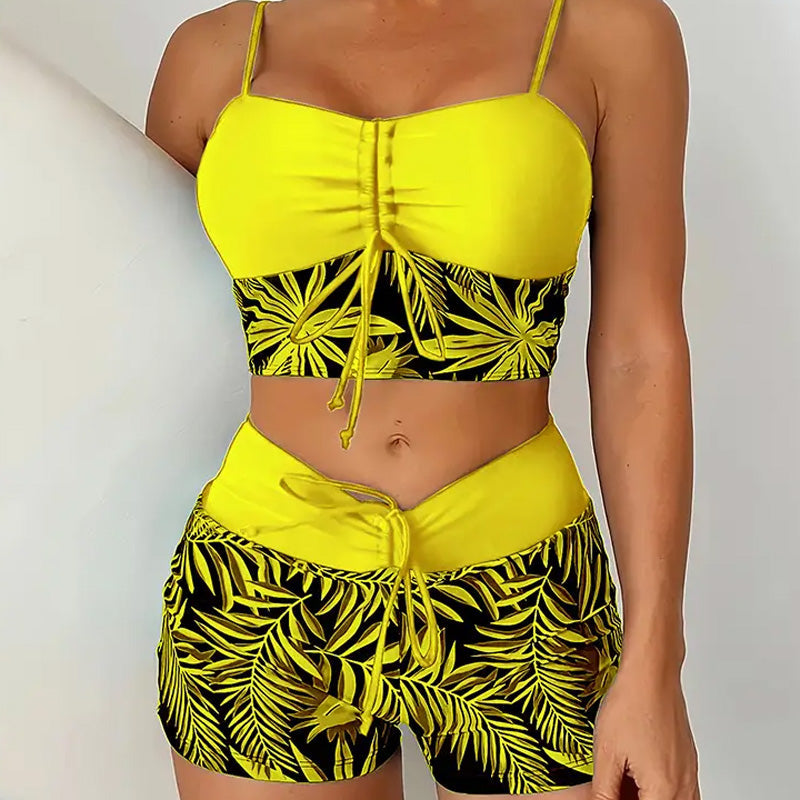 🔥While Supplies Last 52% OFF!Flattering High-Waist Bikini Set | Sporty Boxer Cut & Chic Lace-Up Top | Quick-Dry Tummy Control Beachwear