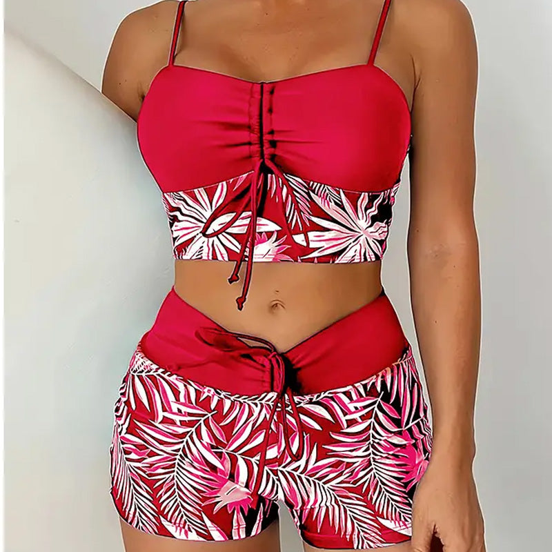 🔥While Supplies Last 52% OFF!Flattering High-Waist Bikini Set | Sporty Boxer Cut & Chic Lace-Up Top | Quick-Dry Tummy Control Beachwear