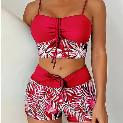 🔥While Supplies Last 52% OFF!Flattering High-Waist Bikini Set | Sporty Boxer Cut & Chic Lace-Up Top | Quick-Dry Tummy Control Beachwear