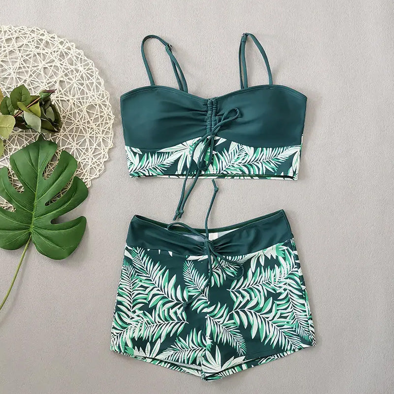 🔥While Supplies Last 52% OFF!Flattering High-Waist Bikini Set | Sporty Boxer Cut & Chic Lace-Up Top | Quick-Dry Tummy Control Beachwear