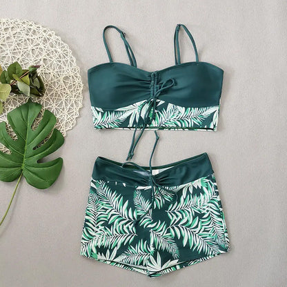 🔥While Supplies Last 52% OFF!Flattering High-Waist Bikini Set | Sporty Boxer Cut & Chic Lace-Up Top | Quick-Dry Tummy Control Beachwear