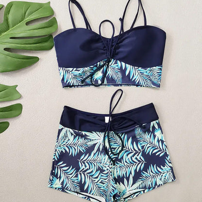 🔥While Supplies Last 52% OFF!Flattering High-Waist Bikini Set | Sporty Boxer Cut & Chic Lace-Up Top | Quick-Dry Tummy Control Beachwear