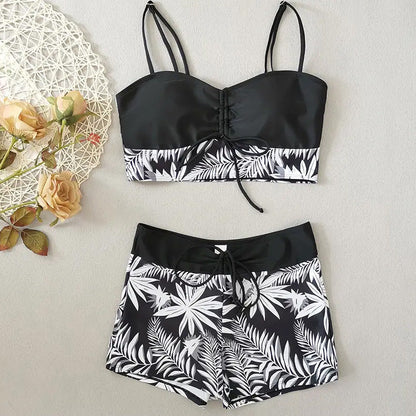 🔥While Supplies Last 52% OFF!Flattering High-Waist Bikini Set | Sporty Boxer Cut & Chic Lace-Up Top | Quick-Dry Tummy Control Beachwear