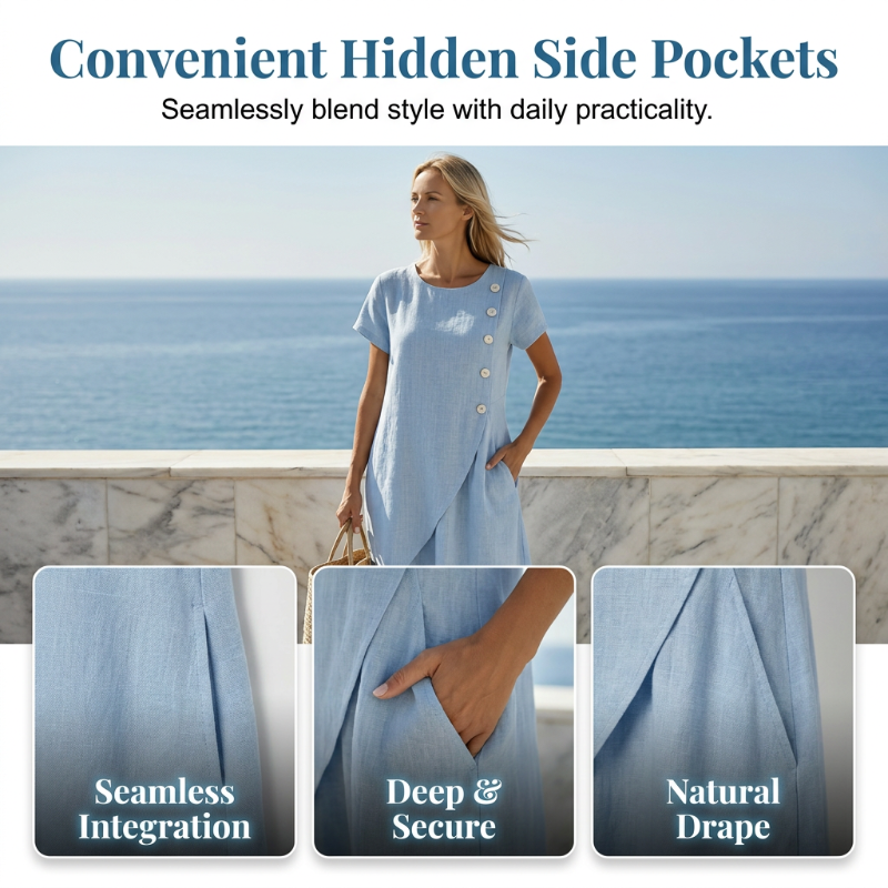 👗Women’s Summer Round Neck Elegant Solid Color Dress✨ Elegant & Comfortable☀️