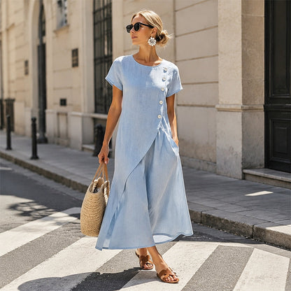 👗Women’s Summer Round Neck Elegant Solid Color Dress✨ Elegant & Comfortable☀️