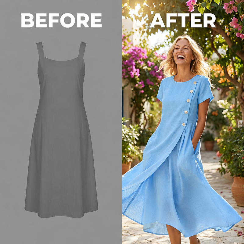 👗Women’s Summer Round Neck Elegant Solid Color Dress✨ Elegant & Comfortable☀️
