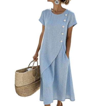 👗Women’s Summer Round Neck Elegant Solid Color Dress✨ Elegant & Comfortable☀️