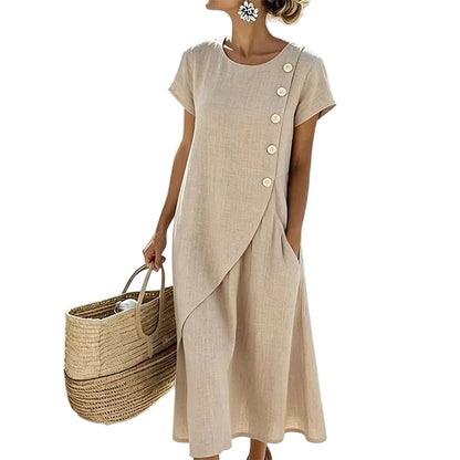 👗Women’s Summer Round Neck Elegant Solid Color Dress✨ Elegant & Comfortable☀️