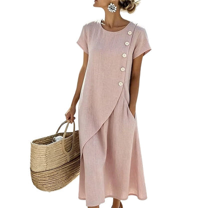 👗Women’s Summer Round Neck Elegant Solid Color Dress✨ Elegant & Comfortable☀️