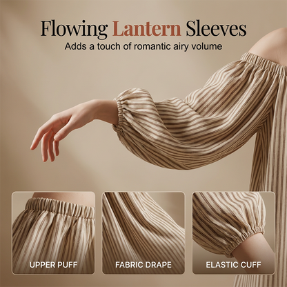 👗 NUR FÜR KURZE ZEIT 50 % RABATT! ✨ Damen Off-Shoulder Maxikleid – Laternenärmel, lockere Passform, Seitentaschen 🌸
