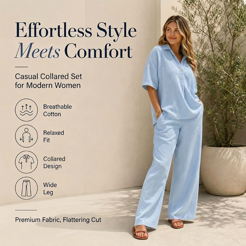 👗Damen-Set mit Hemdoberteil und weitem Bein – Schickes zweiteiliges Outfit ✨