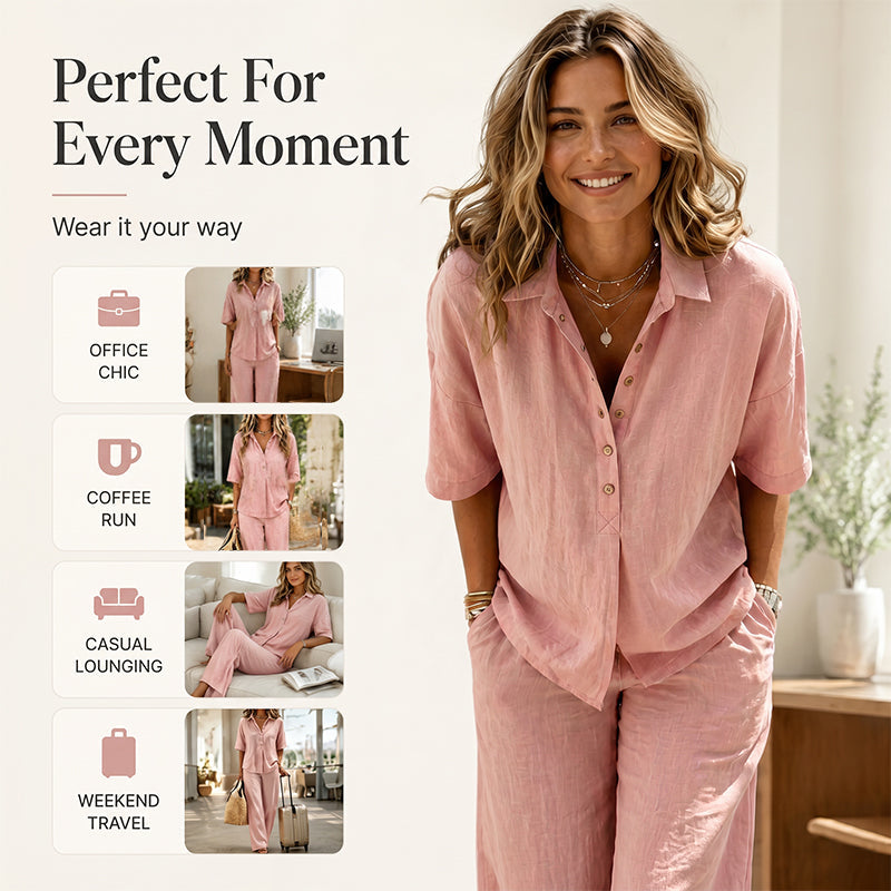 👗Damen-Set mit Hemdoberteil und weitem Bein – Schickes zweiteiliges Outfit ✨