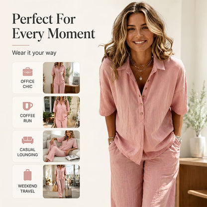 👗Damen-Set mit Hemdoberteil und weitem Bein – Schickes zweiteiliges Outfit ✨