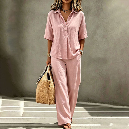 👗Damen-Set mit Hemdoberteil und weitem Bein – Schickes zweiteiliges Outfit ✨